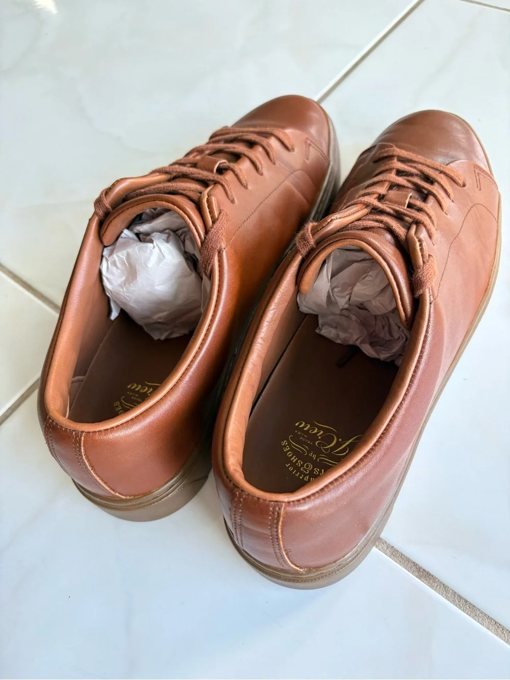 NEW J. Crew Leather Court Sneaker English Tan Brown | Vibram Men’s Size 10